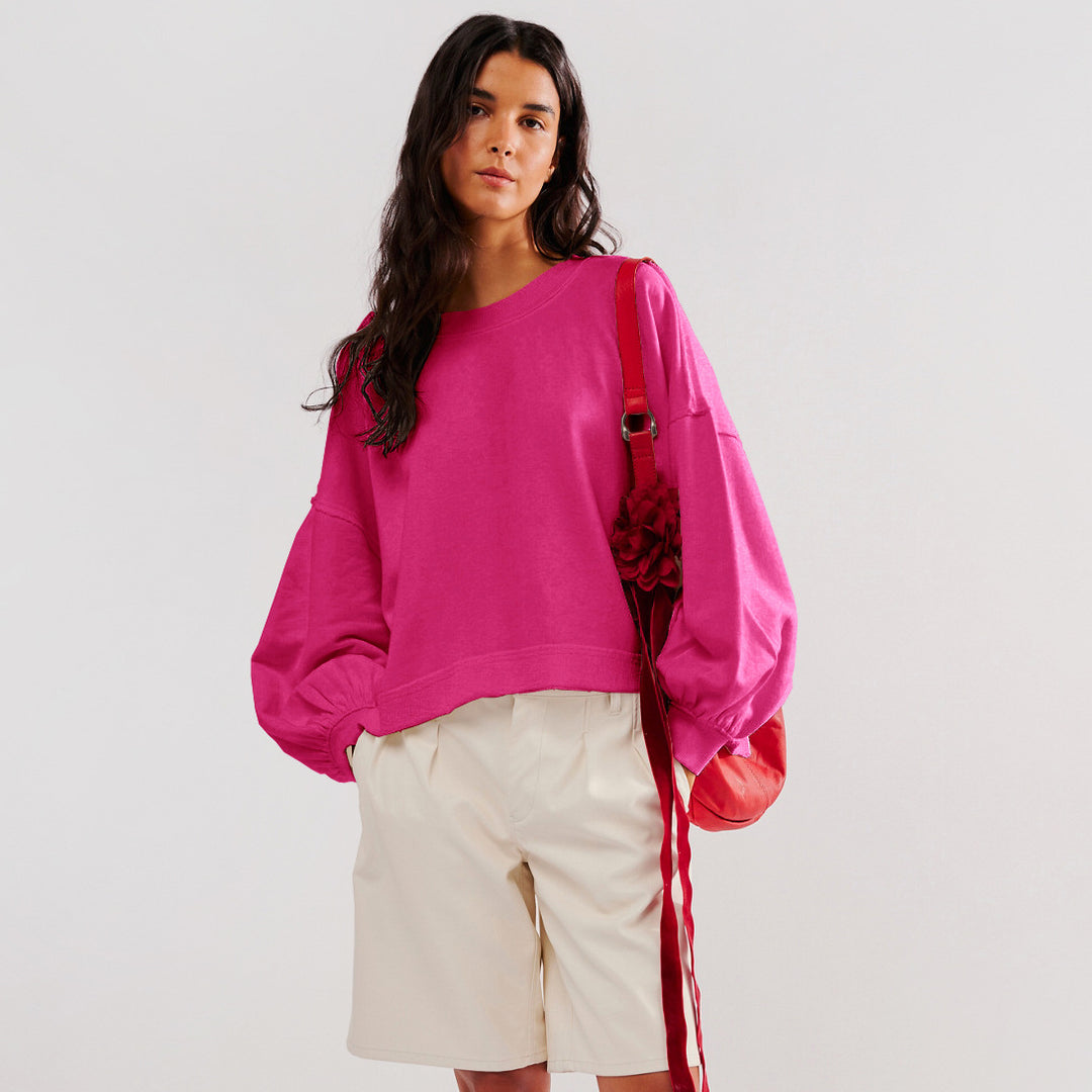 Dame afslappet cropped sweatshirt med voluminøse ærmer Stilla