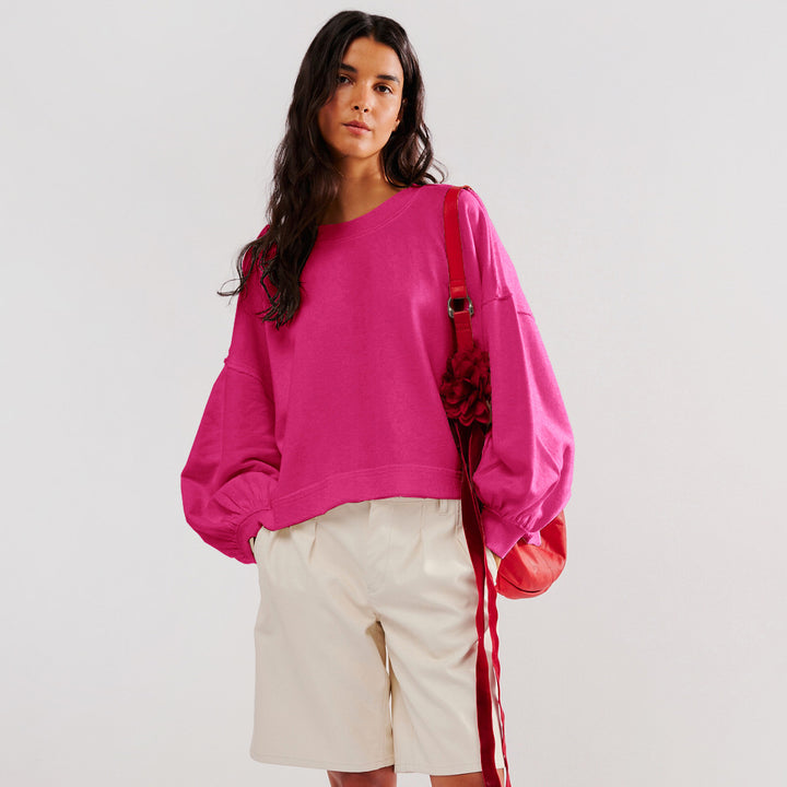 Dame afslappet cropped sweatshirt med voluminøse ærmer Stilla