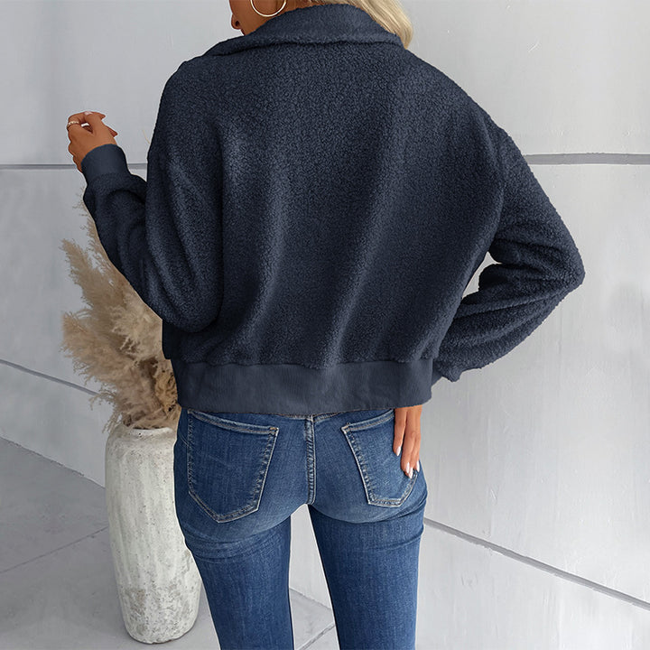 Damer Sporty Plush Jakke med Lynlås og Praktiske Lommer Stilla