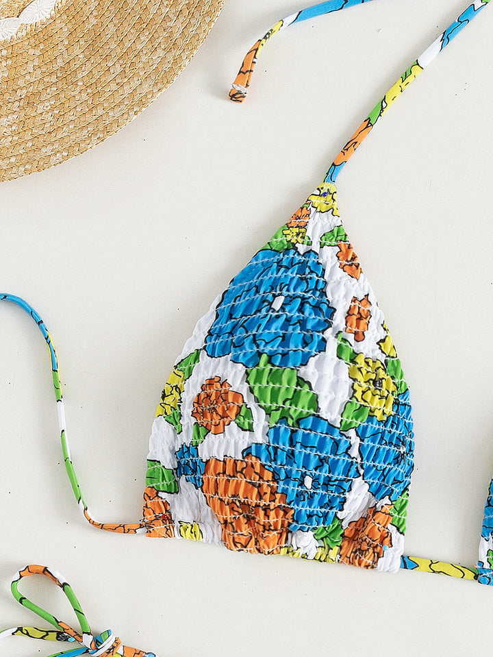 Dame Triangel-Bikini-Sæt med elastisk ruching og legende blomsterprint Stilla