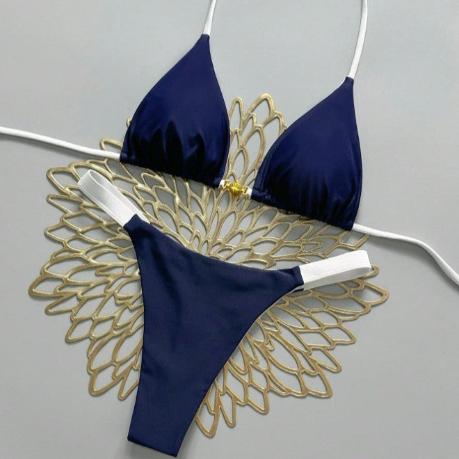 Dame Triangel-Bikini med moderne kontrastdetaljer Skovae