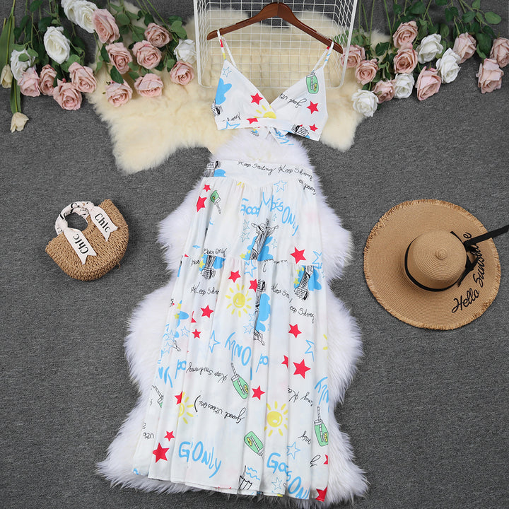Dame Maxi-nederdel med blomster- og grafisk design Stilla