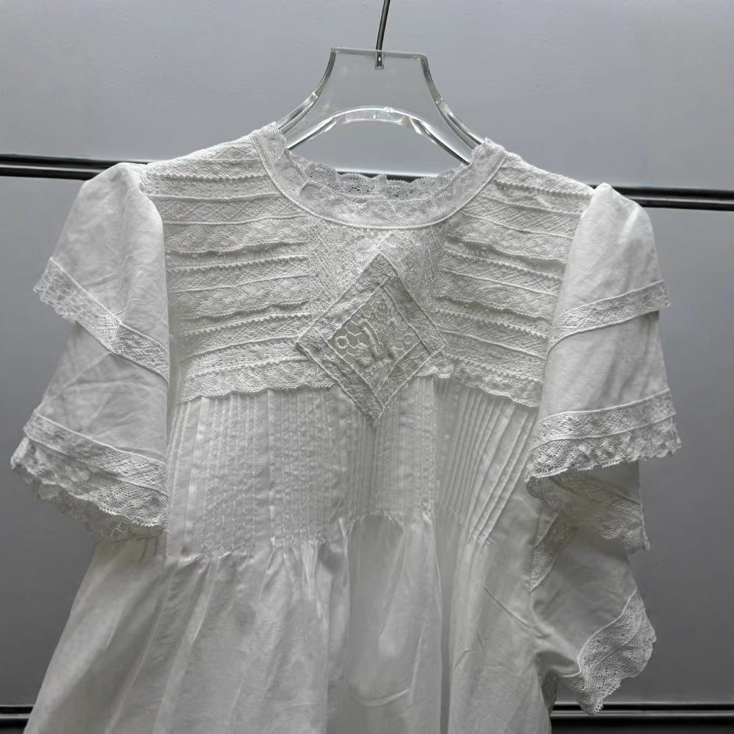 Damer Luftig Bluse med fine Spidses detaljer og Ruffle detaljer Stilla