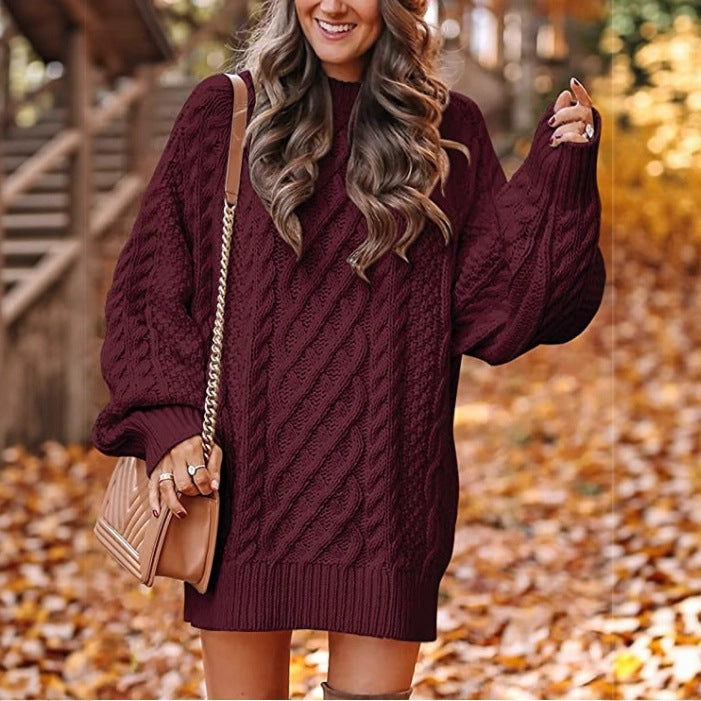 Kvinders stor strikket sweater med kabeldesign Stilla
