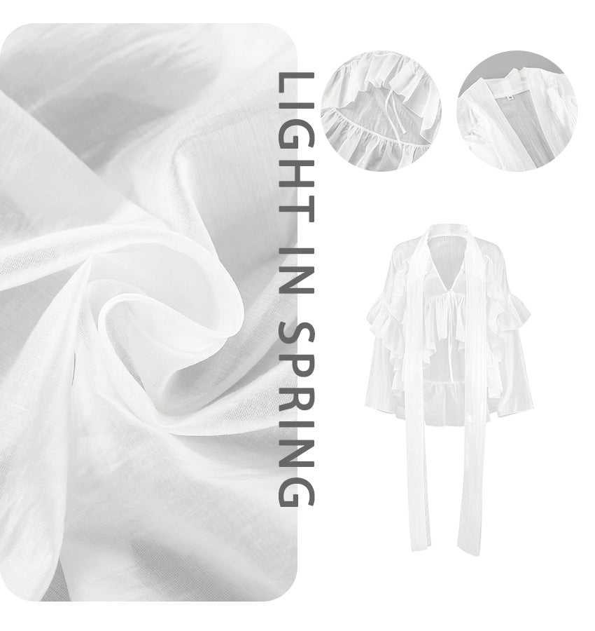 Dame elegant og gennemsigtig kimono lavet af flydende chiffon med flæser Stilla
