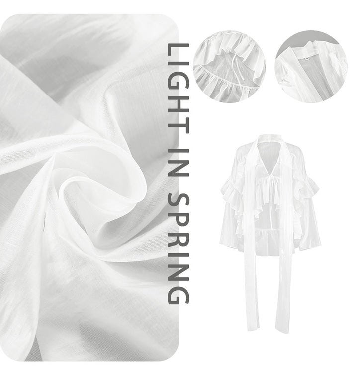 Dame elegant og gennemsigtig kimono lavet af flydende chiffon med flæser Stilla