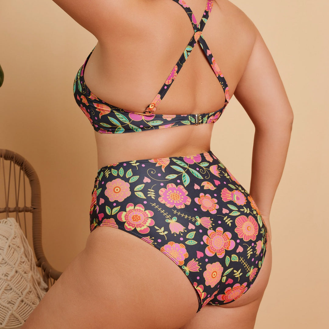 Dame høj taljet bikini-sæt med blomster mønster Skovae