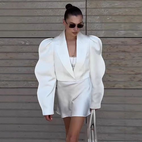 Dame elegant blazer med voluminøse puffærmer Stilla
