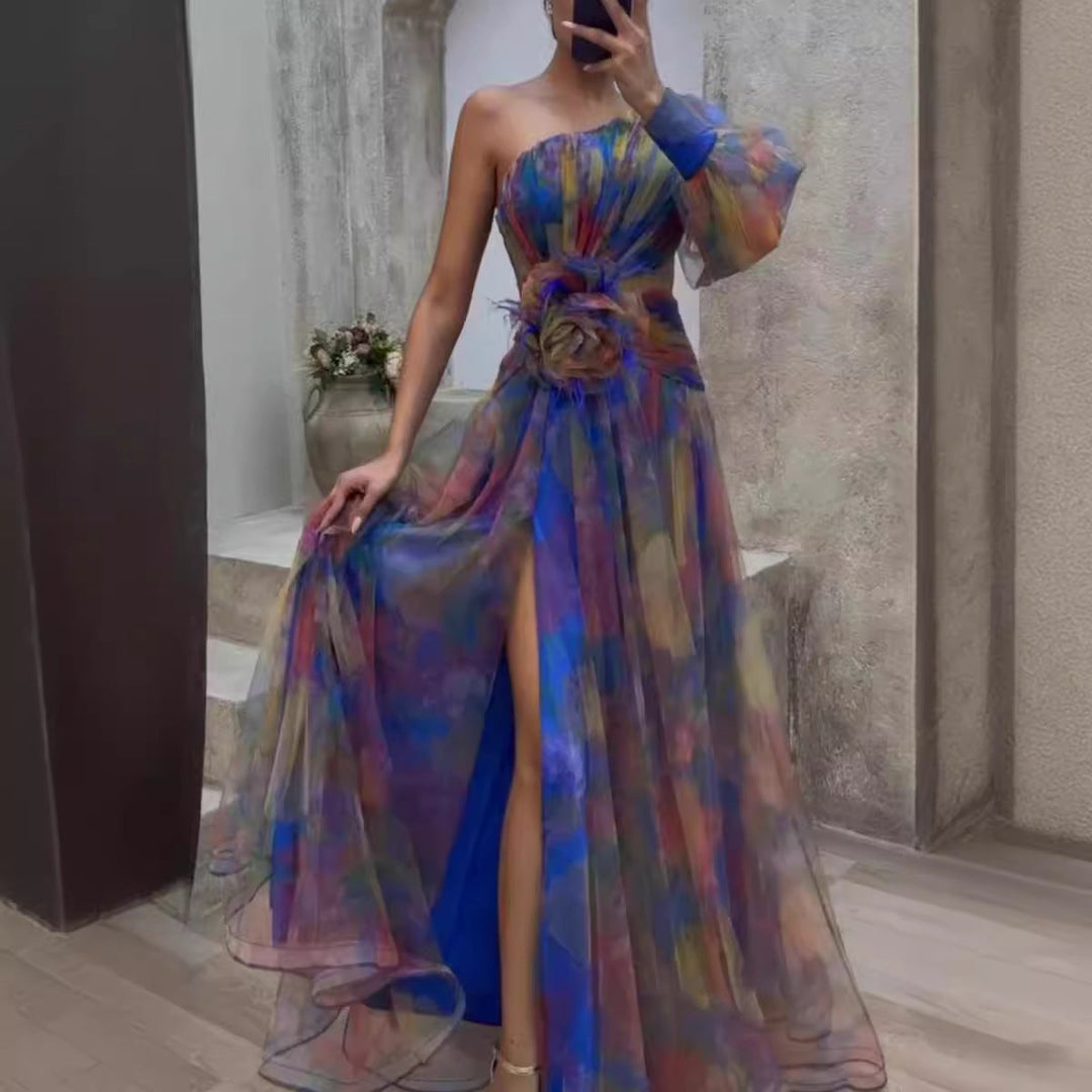 Stilla | Luksuriøs Dame Floral Split Maxi Kjole