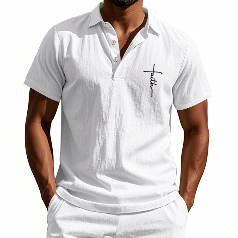 Herre kortærmet polo shirt med elegant knapdesign og diskret mønster Stilla