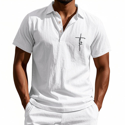 Herre kortærmet polo shirt med elegant knapdesign og diskret mønster Stilla