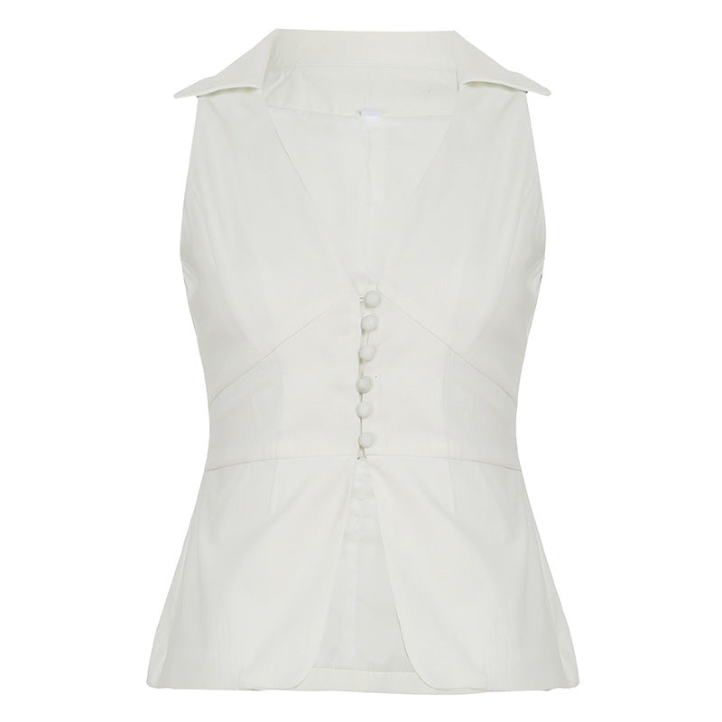 Dame ærmeløs blazer-top med elegant snit og smagfulde knapdetaljer Skovae