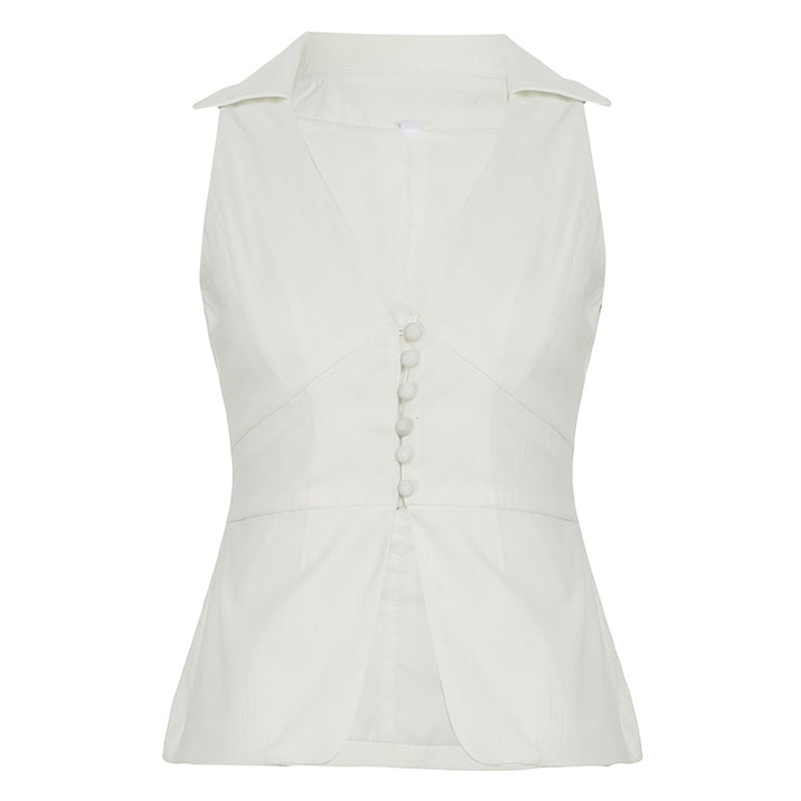 Dame ærmeløs blazer-top med elegant snit og smagfulde knapdetaljer Skovae