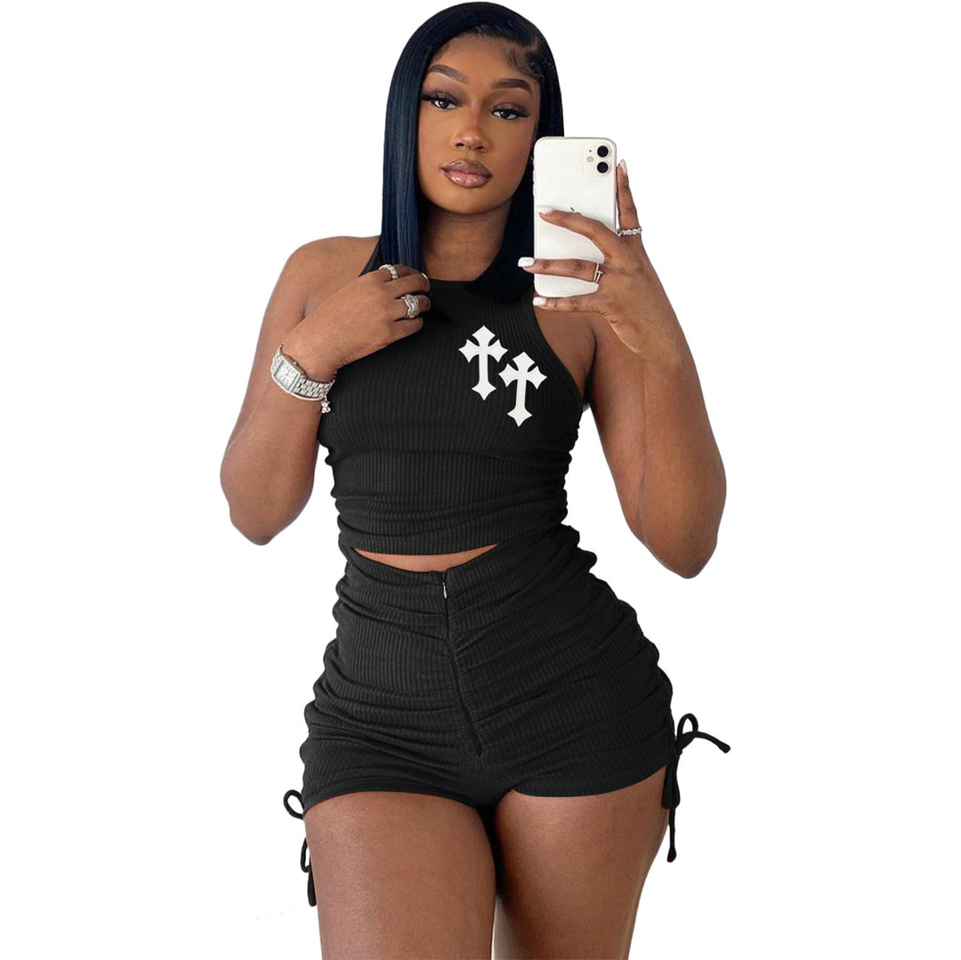Dame sporty Crop-Top og Shorts Sæt Stilla