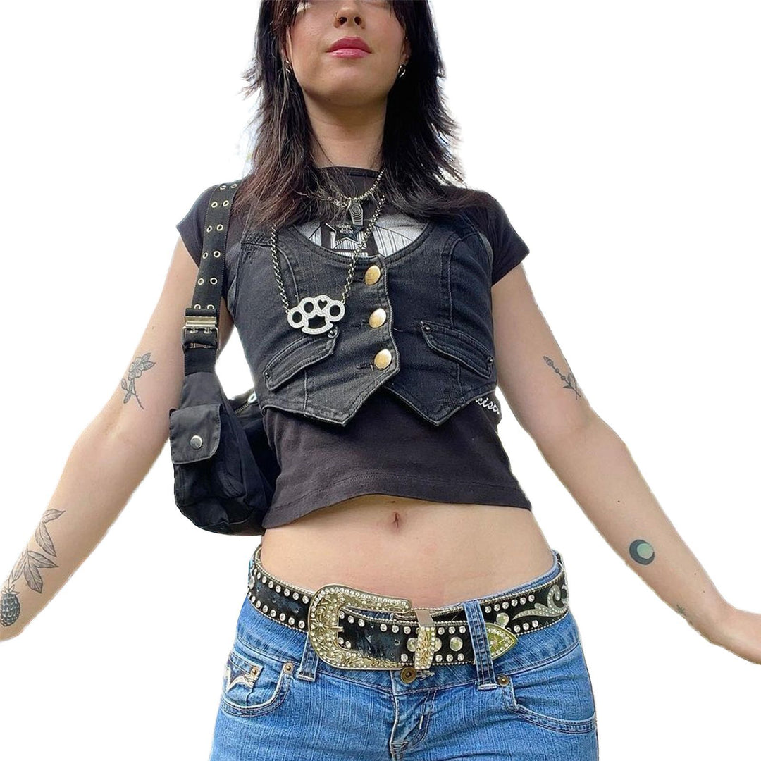 Dame Denim-vest med moderne V-udskæring og praktiske lommer Skovae