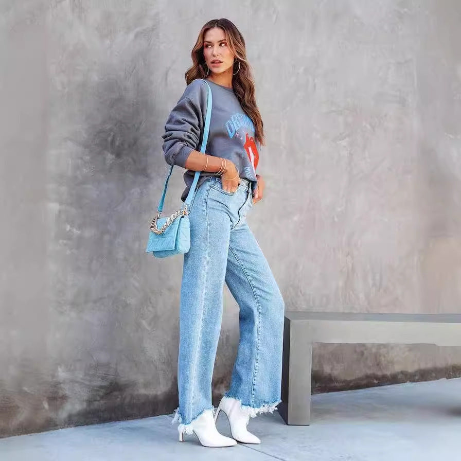Dame Oversized Sweatshirt med Trendy Grafisk Design Stilla