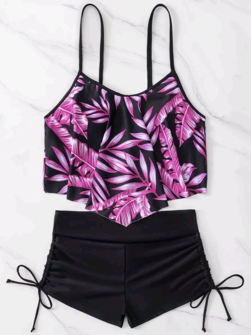 Dame Sporty Tankini-sæt med rynker og justerbare stropper Skovae