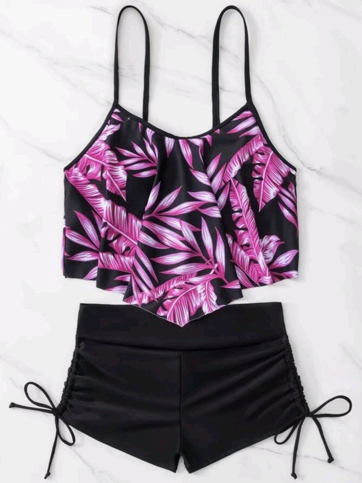 Dame Sporty Tankini-sæt med rynker og justerbare stropper Skovae