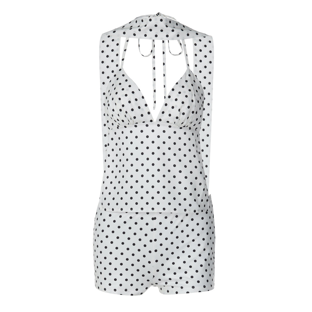 Dame trendy jumpsuit med halterneck og prikker Skovae