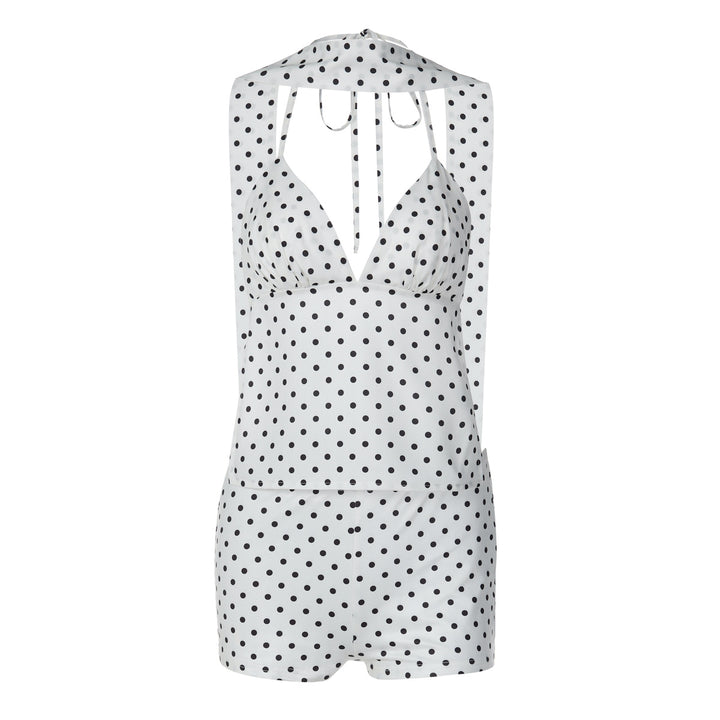 Dame trendy jumpsuit med halterneck og prikker Skovae