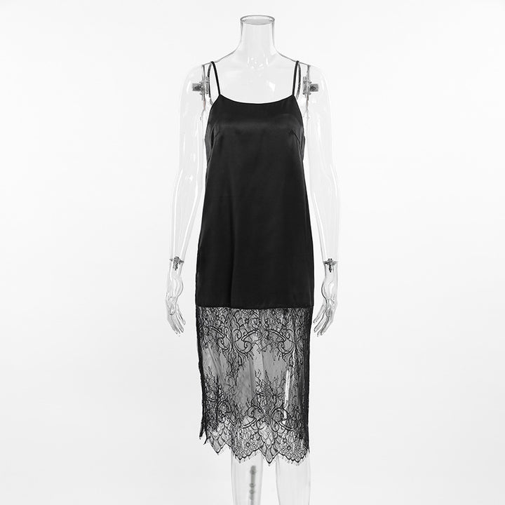 Dame spidse-cami-kjole med satin-overdel og spidsnederdel Stilla