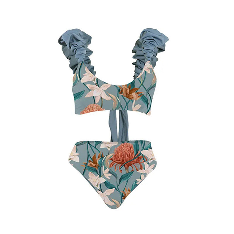 Dame Bikini-sæt med blomsterwrap og fashionable flæsedetaljer Stilla