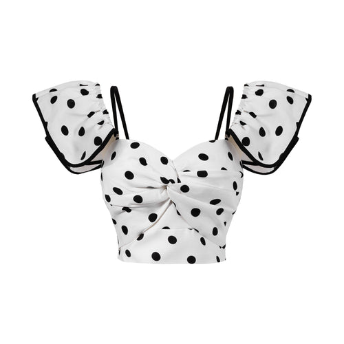 Dame Crop-Top med flæseærmer og legende prikkedesign Stilla
