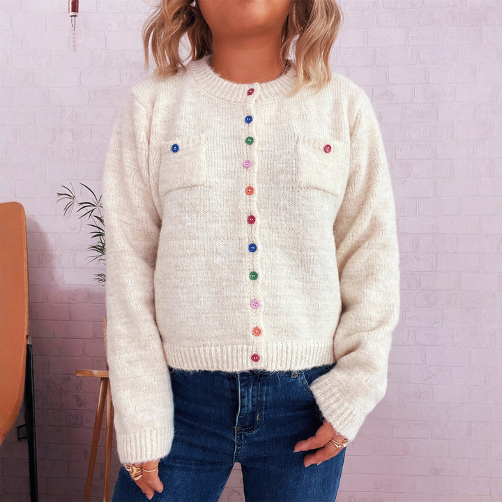 Kvinders hyggelige cardigan med farverige knapper og to lommer Stilla