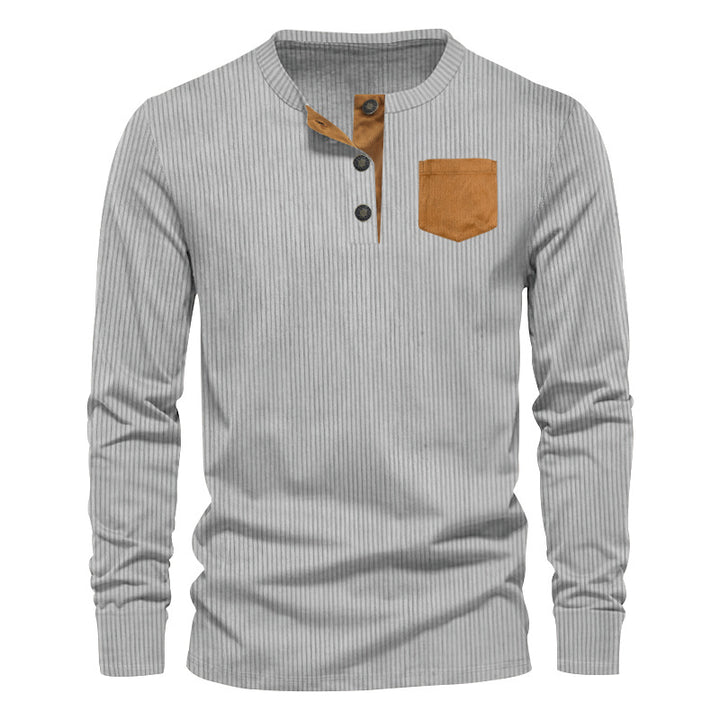 Herrer Langærmet Henley Skjorte med struktureret Design og praktisk Brystlomme Stilla