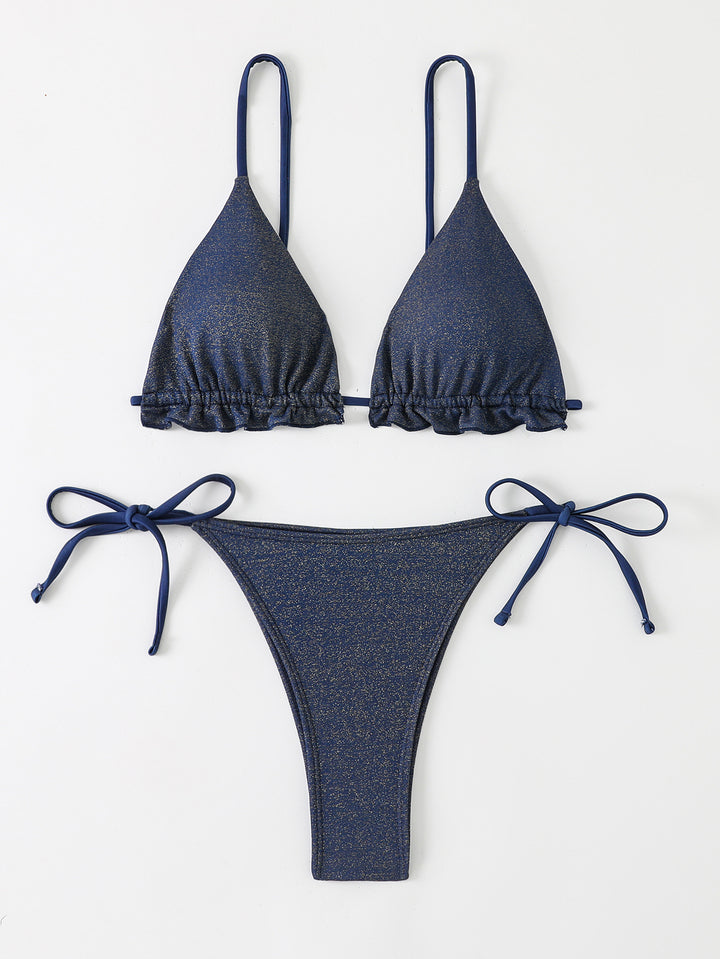 Dame bikini sæt med glitrende flæse detaljer og justerbare stropper Skovae
