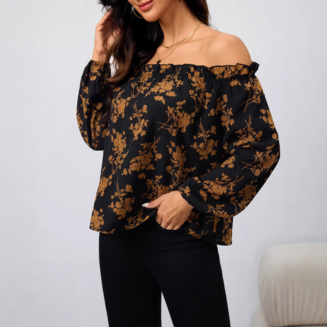 Dame Off-Shoulder Bluse med blomsterprint og flæsedetaljer Stilla