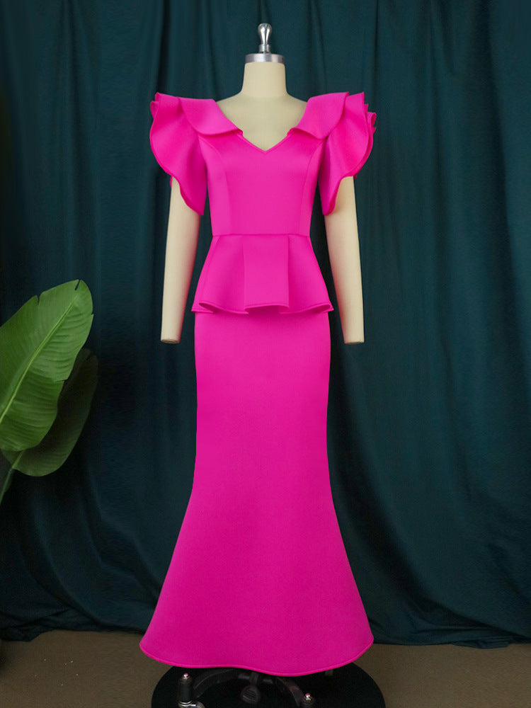 Dame elegant Peplum-aftenkjole med voluminøse ærmer Skovae