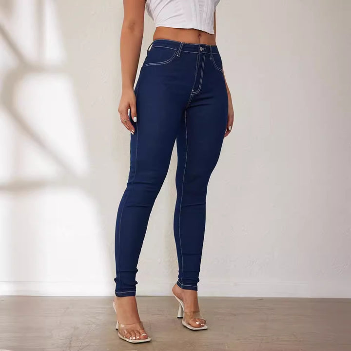 Dame slim fit jeans med højt talje og elastisk stof Skovae
