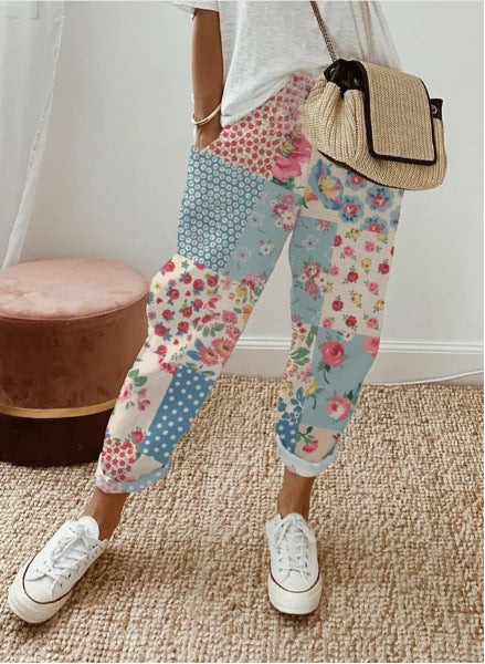 Dame Patchwork Blomster Joggingbukser Stilla