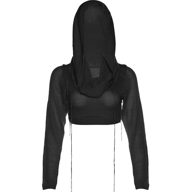 Dame Crop-Pullover med innovativ hætte-design og dyb udskæring Stilla