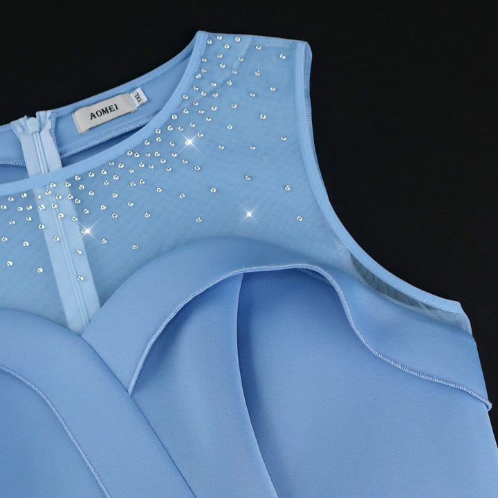Dame Chiffon aftenkjole med glitrende overdel og elegant bue-applikation Skovae