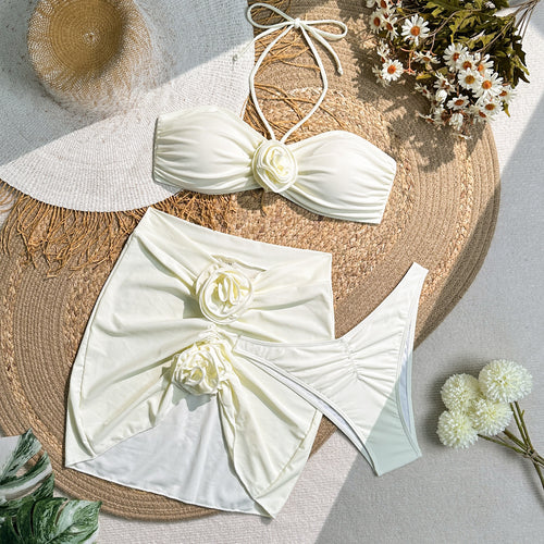 Dame bikini sæt med blomsterede flæser og elegant indpakning nederdel-lyd Stilla