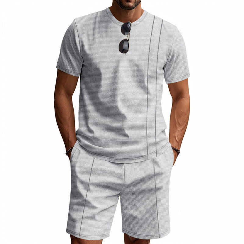 Herren nan urban waffle jersey ensemble med kontrasterende pyntesyninger og løstsiddende bermuda-pasform Skovae