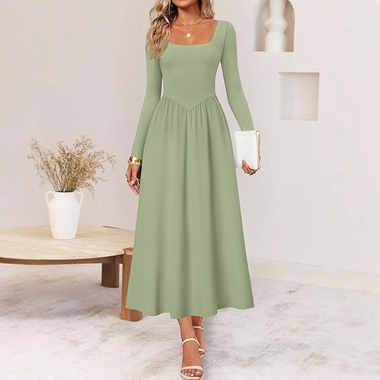Kvinders elegante midi kjole med firkantet udskæring og lange ærmer Stilla