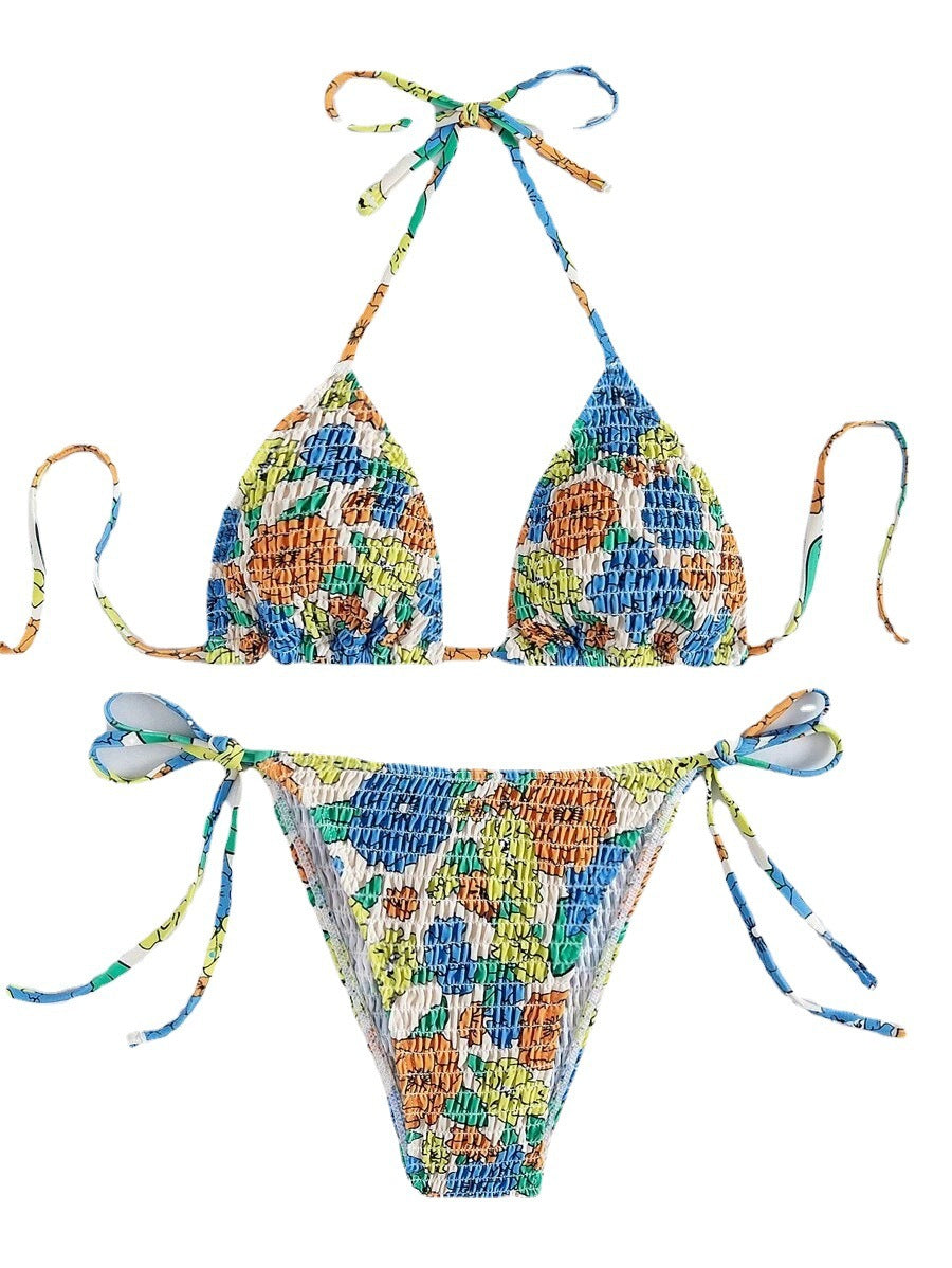 Dame Bikiniset med innovativt ruffles design og farverigt blomstermønster Skovae
