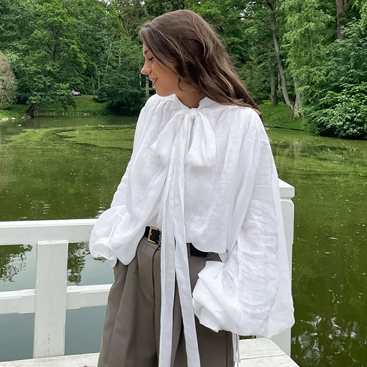 Dame Utility Bluse med elegant sløjfe og bredde ærmer Stilla