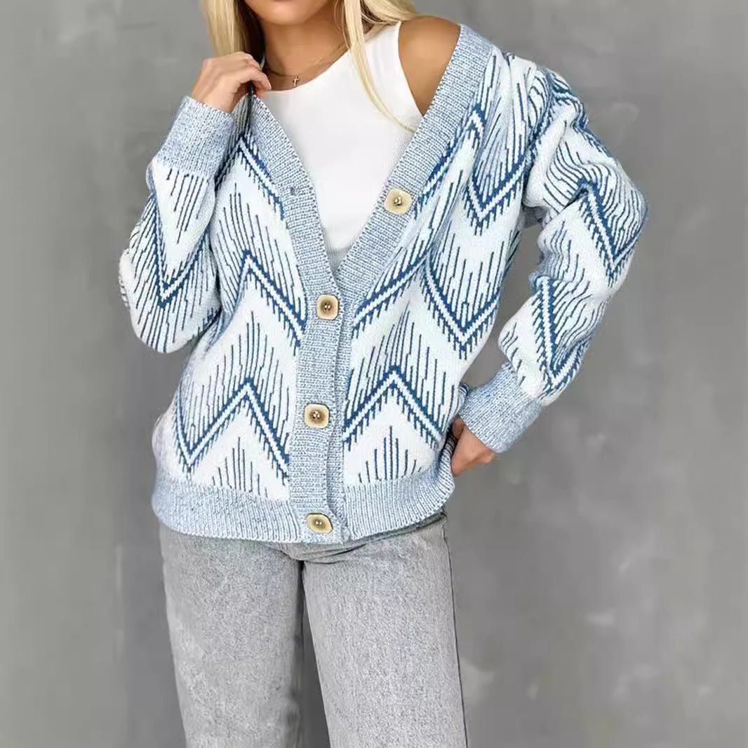 Kvinders cardigan med zigzag mønster og knap detaljer Stilla