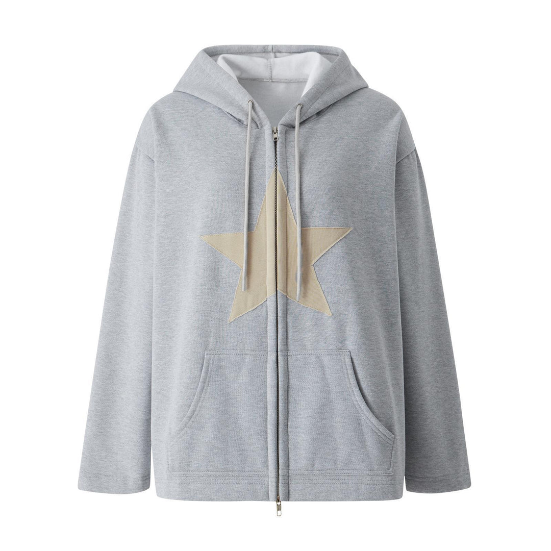 Dame afslappet hættebluse lavet af blødt materiale med stilfuldt stjernemotiv Stilla