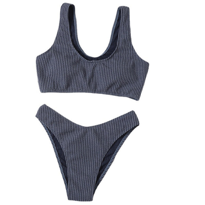 Dame sport-bikini-sæt med struktureret bustier og højskåret trusse Skovae