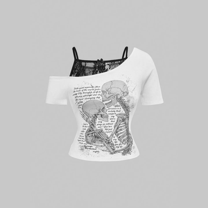 Dame Raffineret grafisk T-shirt med spidsunderlag Skovae