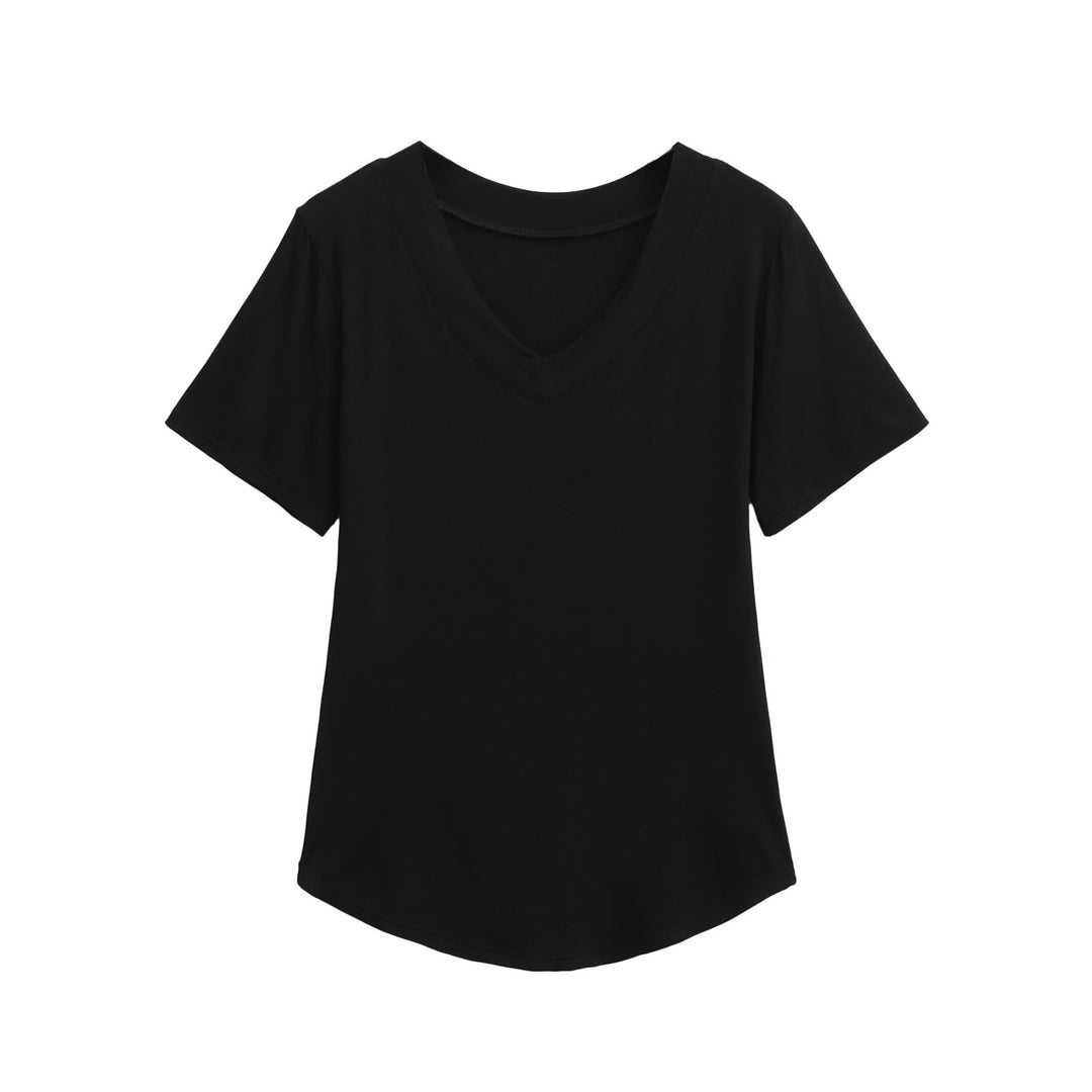 Dame V-hals T-shirt i åndbart jersey-stof Stilla