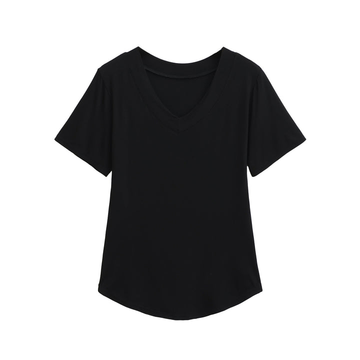 Dame V-hals T-shirt i åndbart jersey-stof Stilla