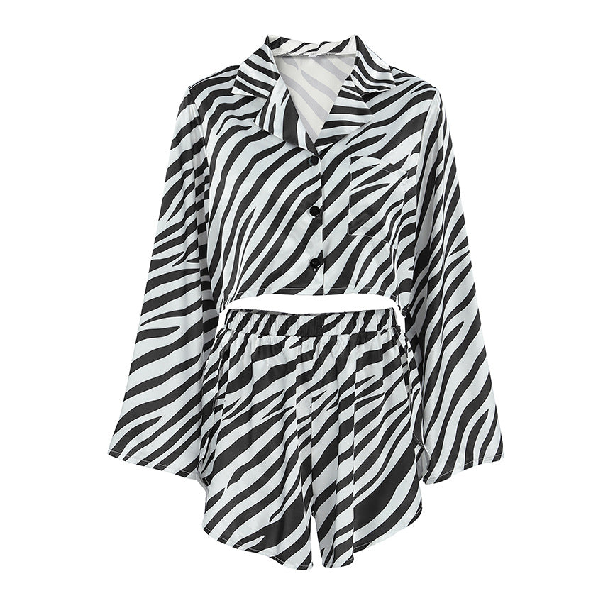 Damer satin pyjamasæt med zebra-print og løs pasform Stilla