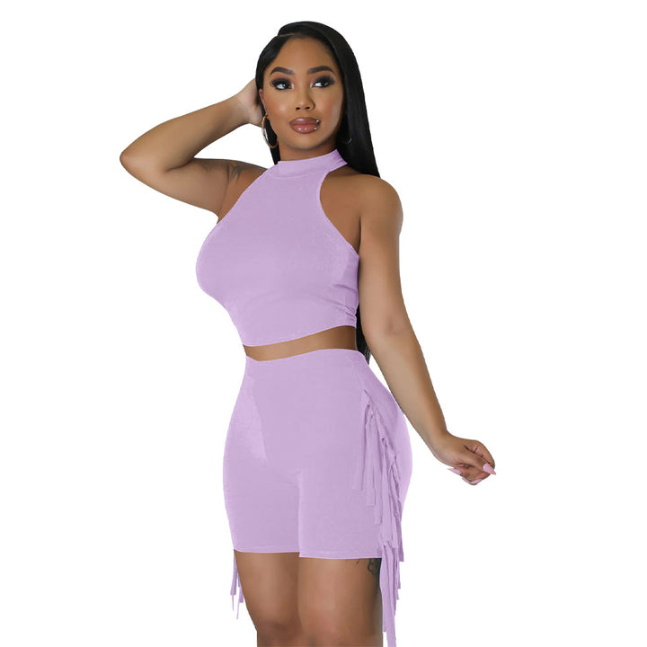 Dame sæt bestående af mode crop top og shorts med raffinerede detaljer Stilla
