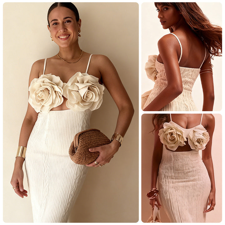 Damer crop top med blomster 3D blomst applikationer og elegant snit Skovae